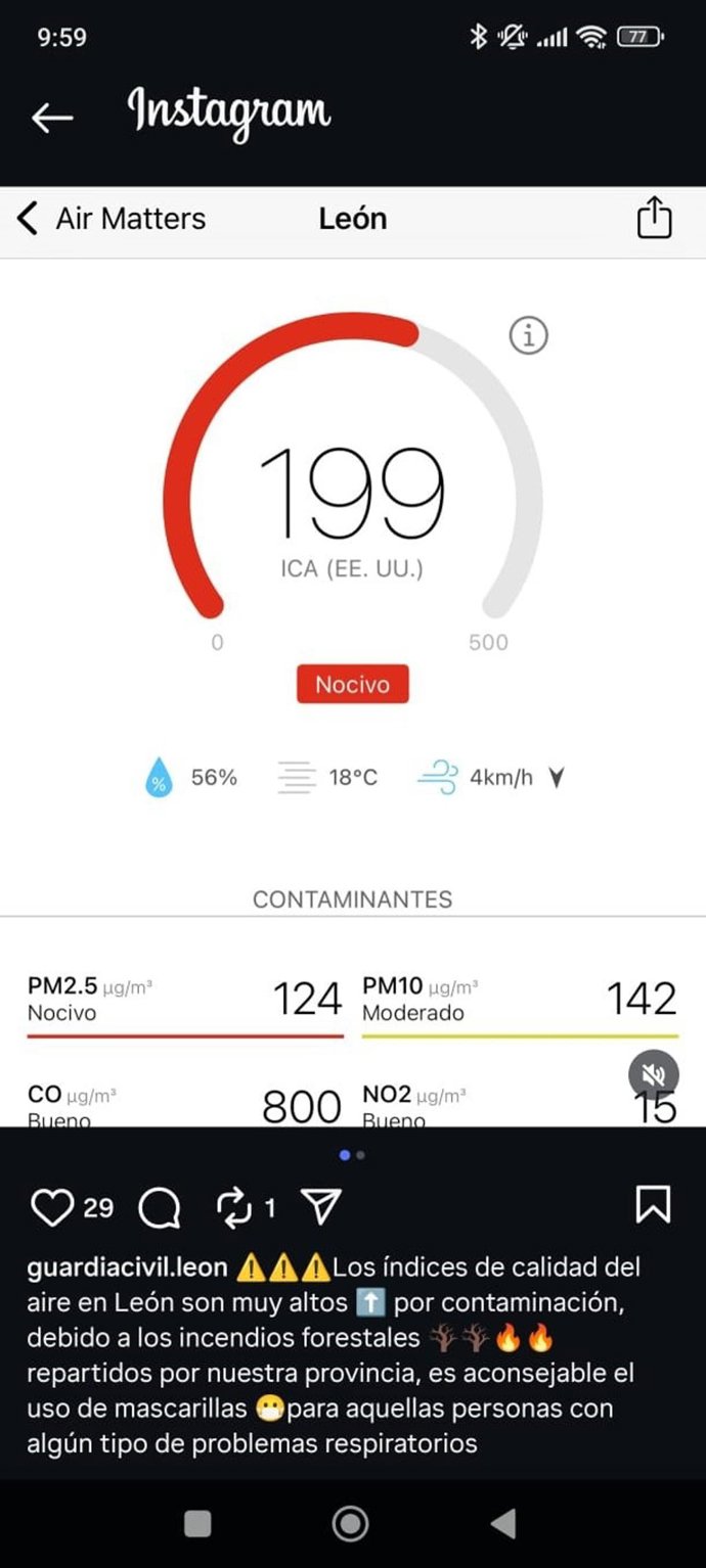 Mensaje de la Guardia Civil de León en Instagram.