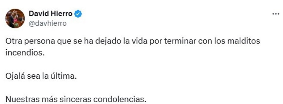 Mensaje en 'X' del portavoz del Grupo Palemantario Vox en las Cortes de Castilla y León, David Hierro.