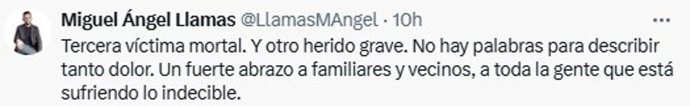 Mensaje en 'X' del coordinador general de Podemos en Castilla y León, Miguel Ángel Llamas.