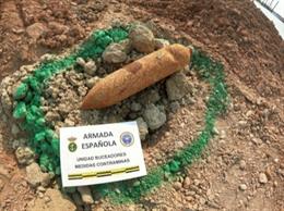 Imagen de la bomba de aviación encontrada durante los trabajos de ampliación del Puerto de València