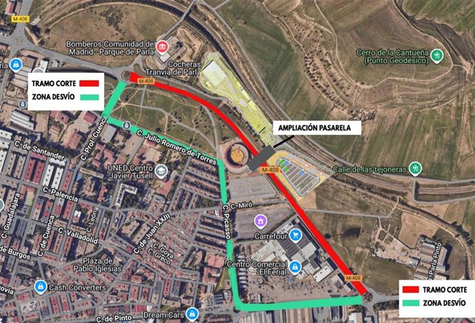 Corte temporal esta noche en la M-408 por obras de ampliación de la pasarela de la nueva estación de Parla Norte