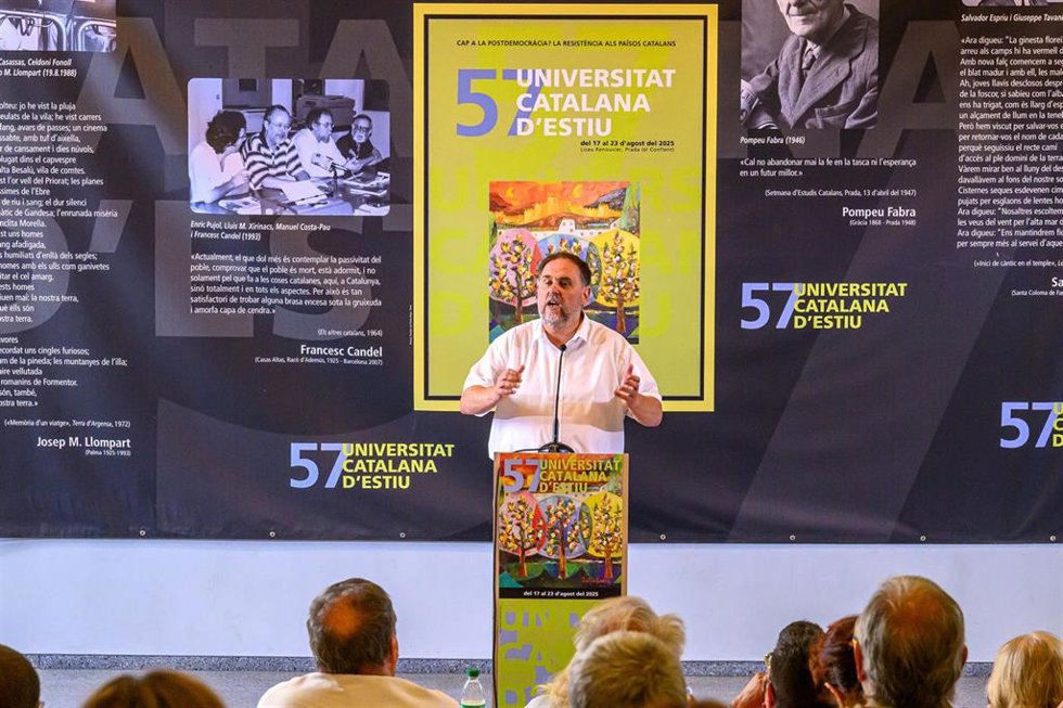 El líder de ERC, Oriol Junqueras, en una conferencia en la Universitat Catalana d'Estiu (UCE)