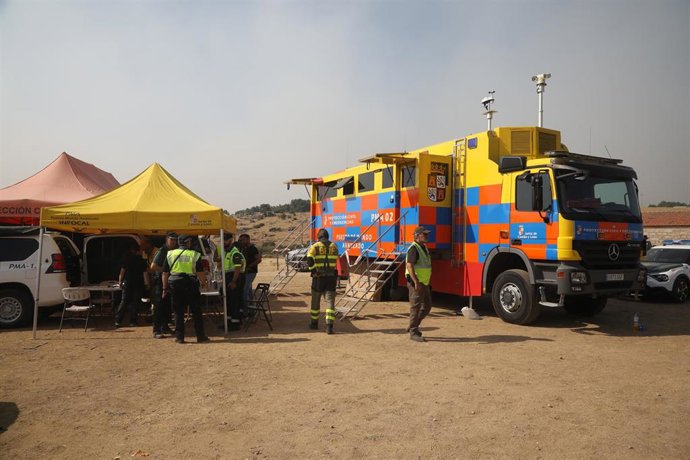 Centro de mando para el incendio originado en San Bartolomé de Pinares, a 9 de agosto de 2025, en Navas del Marqués, Ávila, Castilla y León (España). 