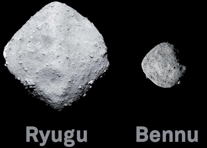 Imagen compuesta con los asteroides Ryugu y Bennu