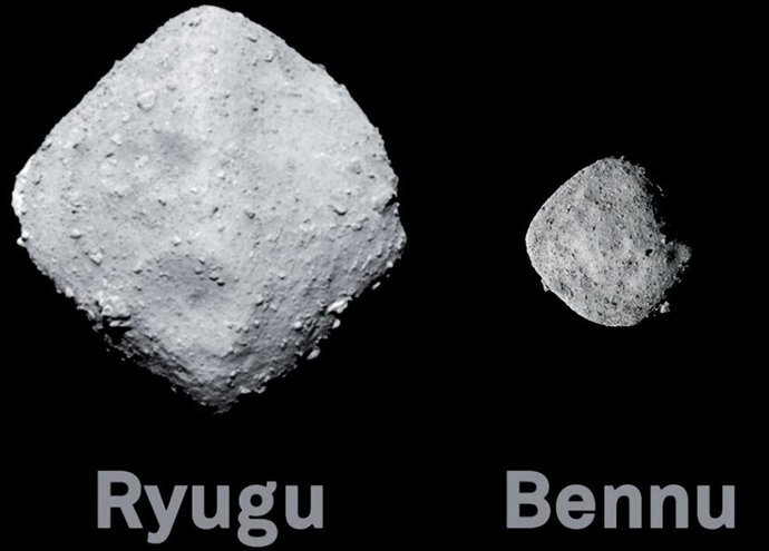 Imagen compuesta con los asteroides Ryugu y Bennu