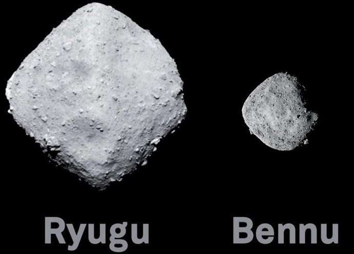 Imagem composta com os asteroides Ryugu e Bennu