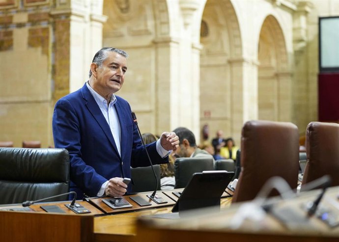 El consejero de la Presidencia, Interior, Diálogo Social y Simplificación Administrativa, Antonio Sanz, en el Parlamento andaluz. (Foto de archivo).