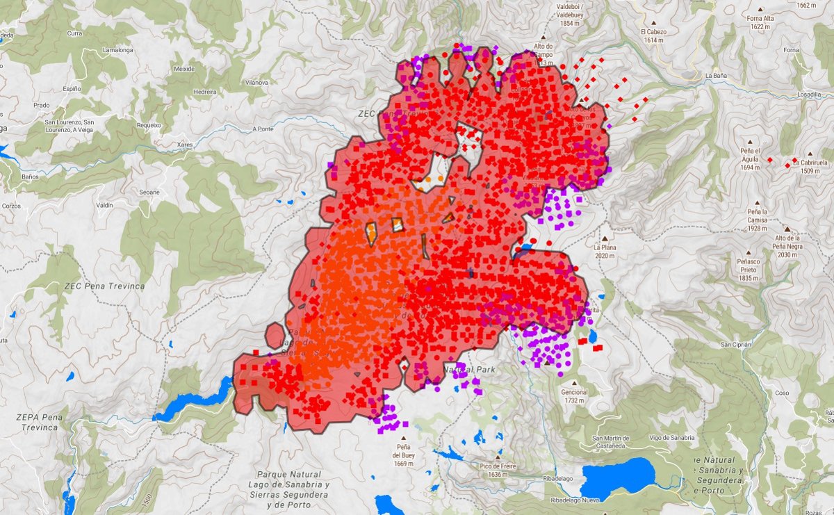 Un fuego iniciado en Zamora traspasa la frontera con Ourense y ya afecta a Pena Trevinca