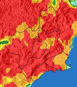 El nivel de riesgo de incendio forestal para este martes es extremo en toda la Región, salvo en el litoral este
