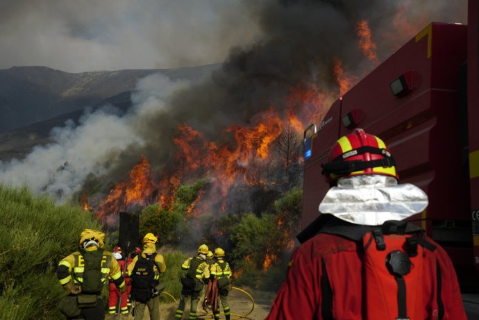 Efectivos de la UME en el incendio de Jarilla.