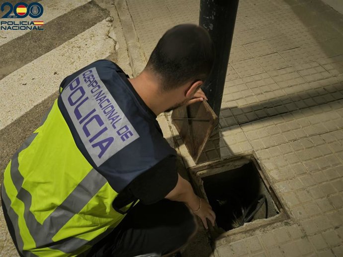 Un agente de la Policía Nacional investiga el robo de cable de cobre del alumbrado público de Palma