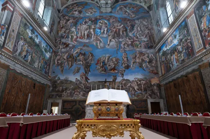Imagen del Juicio Final de Miguel Ángel en la Capilla Sixtina, en el Vaticano