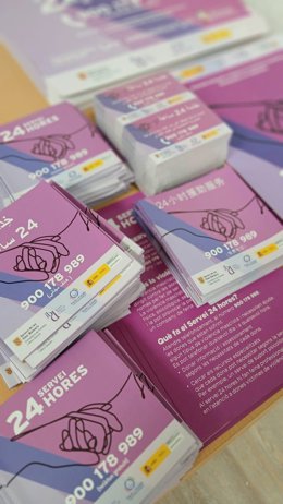 Folletos para difundir el servicio 24 horas de atención a mujeres víctimas de violencia machista del IbDona.