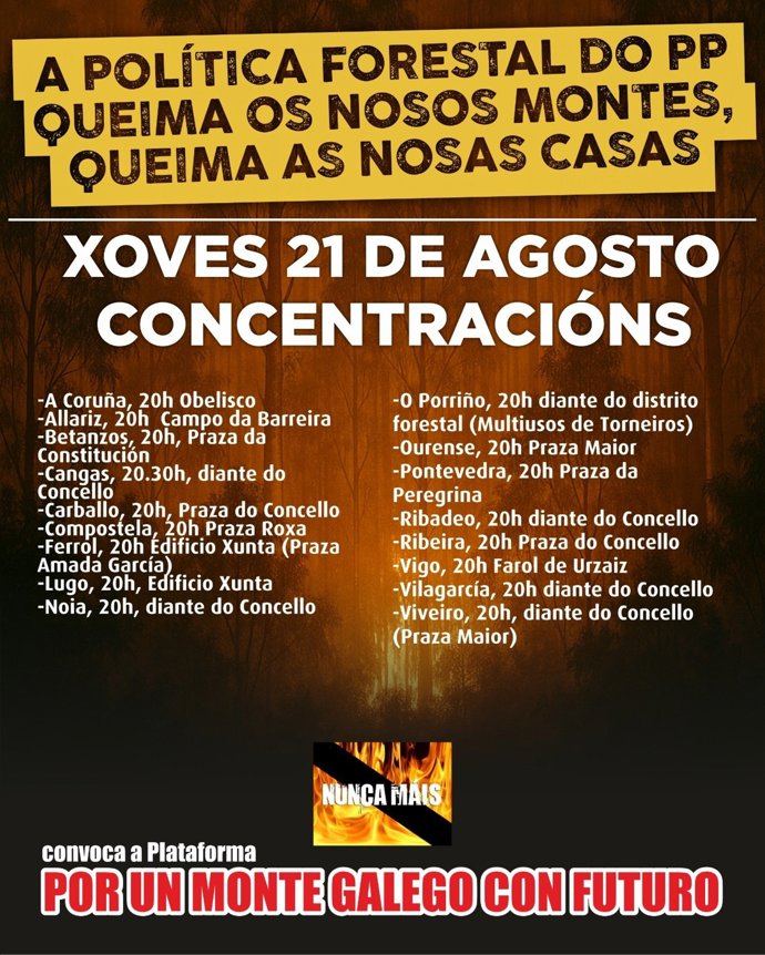 Concentraciones el jueves 21 de agosto contra la política forestal del PP.