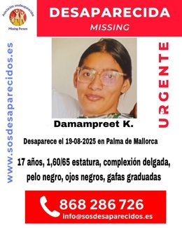 Cartel con datos de la desaparecida.