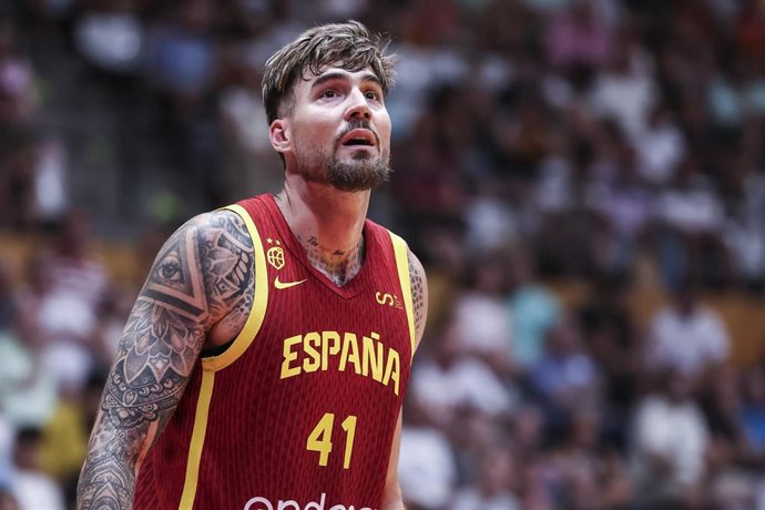 Juancho Hernangómez, durante un partido con la selección española de baloncesto.