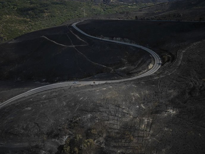 Vista aérea de un terreno afectado por un incendio