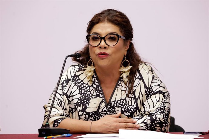 29 de julho de 2025, Cidade do México, Cdmx, México: A Chefe de Governo da Cidade do México, Clara Brugada Molina, fala durante a conferência de imprensa Estratégia contra despejos de propriedades e ações para combater o crime na Antiga Prefeitura, em 29 
