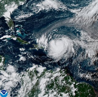 August 16, 2025 - Caribbean - Hurricane Erin on Saturday strengthened into a fearsome Category 5 hurricane with sustained winds of 160 mph as the storm traveled west over the Atlantic, according to the National Hurricane Center. The hurricane is not expec