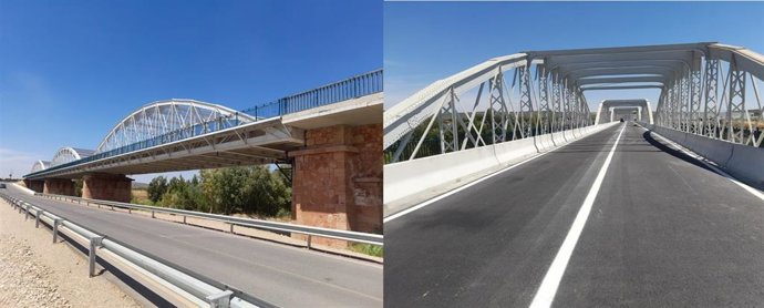 Dos imágenes del puente de Villa del Río tras su reapertura.