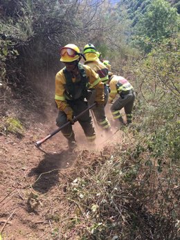 Archivo - Archivo- Bomberos forestales trabajando en el control del incendio en San Lorenzo