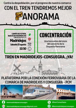 Cartel de la movilización convocada por la Plataforma por la Conexión Ferroviaria de la Comarca de Madridejos y Consuegra.