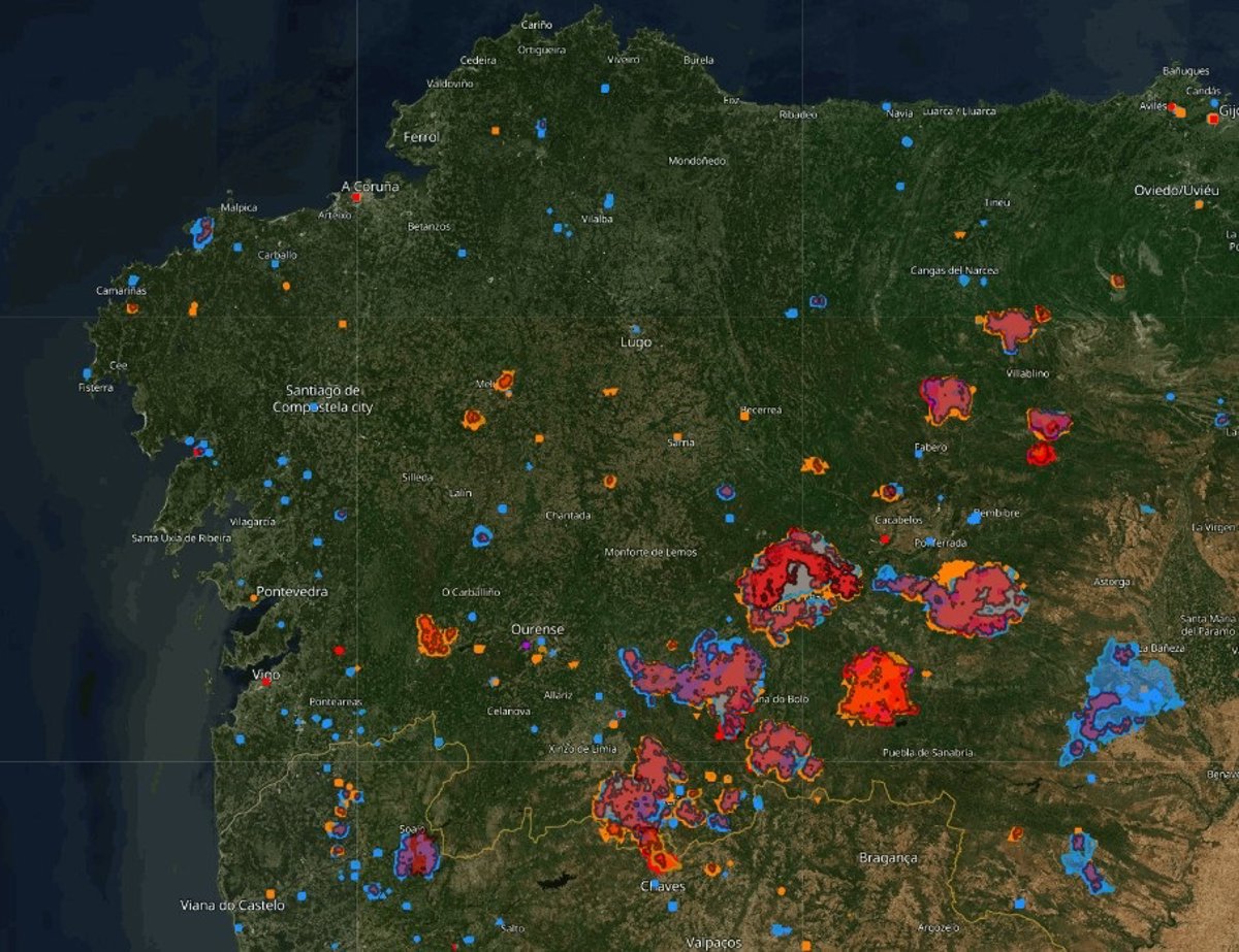 Las hectáreas arrasadas en agosto por incendios en Galicia superan las 158.000, según Copernicus