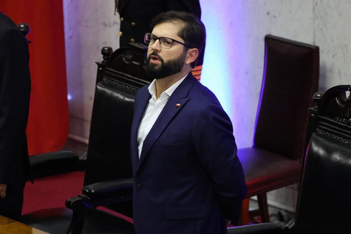 23 de julho de 2025, Valparaiso, Chile: O Presidente Gabriel Boric Font comparece como convidado à Audiência Pública do Congresso Nacional do Chile.