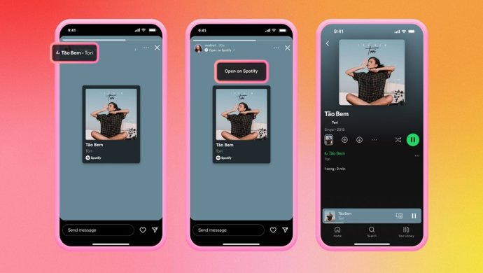 Clipe de áudio de uma música do Spotify no Instagram Stories