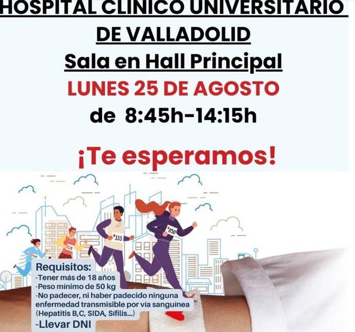 El Clínico Universitario de Valladolid celebra el lunes una colecta de sangre en colaboración el Centro de Hemoterapia