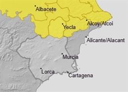 La Aemet emite un aviso de nivel amarillo por lluvias y tormentas para este viernes en el Altiplano