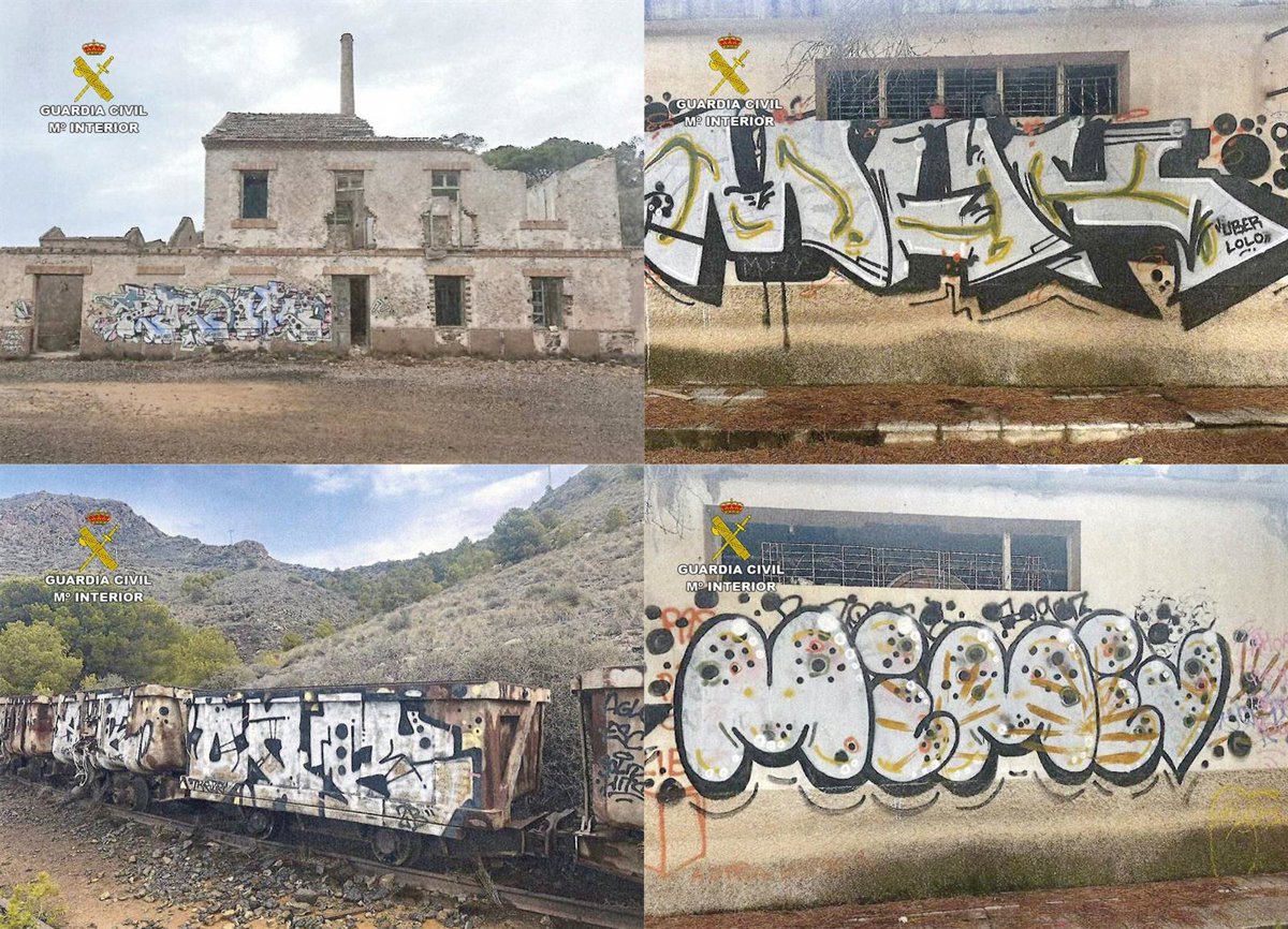 Ocho detenidos por realizar grafitis en bienes protegidos de las sierras mineras de Cartagena y La Unión