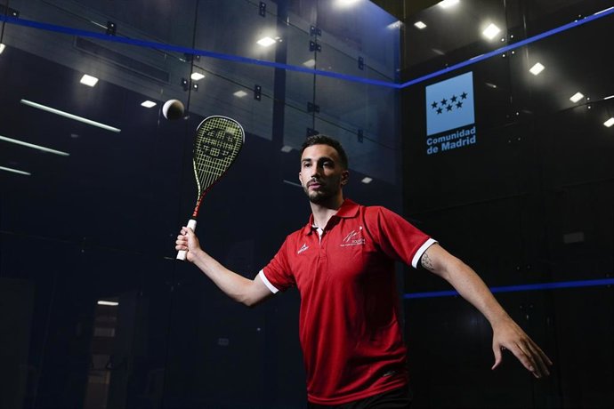 Iker Pajares during the Spain Squash Team Media Day celebrated at La Luz pavilion on August 18, 2025, in Tres Cantos, Madrid, Spain.