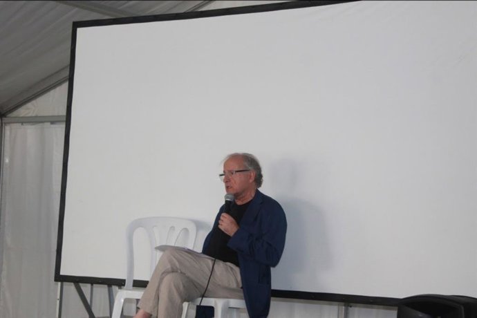 El presidente del Consell de la República, Jordi Domingo, durante la conferencia titulada 'De la nació a l'Estat. Exercim units la sobirania per fer efectiva la independència' en el marco de la Universitat Catalana d'Estiu (UCE) en Prada (Francia)
