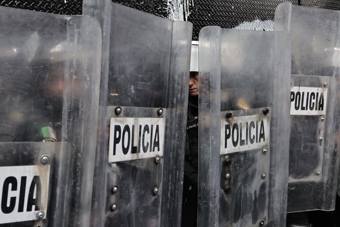 July 26, 2025, Mexico, Cdmx, Mexico: In light of the ongoing and apparently increasing gentrification in Mexico City, a small group of protesters gathered to march from the Hemiciclo a Juarez (Juarez City Hall) to the U.S. Embassy. Moments before the marc