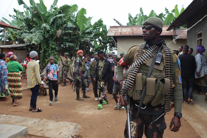 OICHA, Aug. 19, 2025  -- A soldier stands guard at the town of Oicha in Beni territory of North Kivu Province, the Democratic Republic of the Congo (DRC), on Aug. 17, 2025. According to local and military authorities, more than 50 civilians were killed be