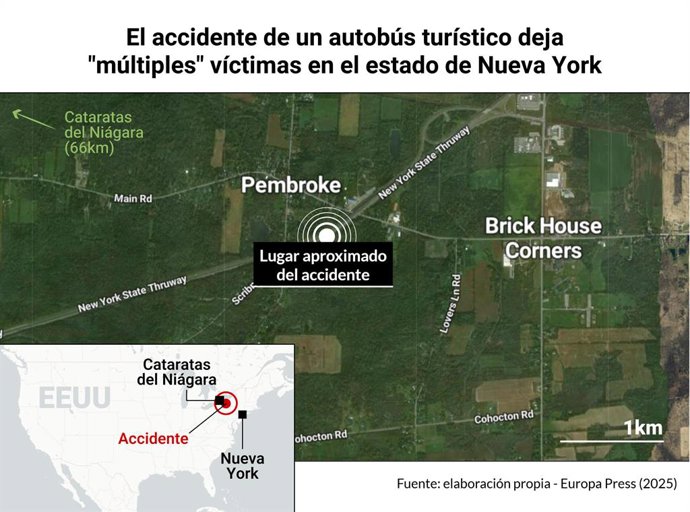 Mapa amb la localiztació de l'accident d'un autobús turístic a Nueva York el 22 d'agost del 2025