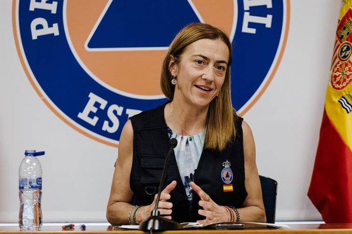 La directora general de Protección Civil y Emergencias, Virginia Barcones, durante una rueda de prensa posterior al Comité Estatal de Coordinación (CECOD) contra los incendios, a 23 de agosto de 2025, en Madrid (España).