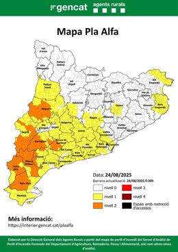 Imagen del mapa del Pla Alfa para este domingo