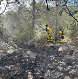 Medios de la Conselleria de Agricultura, Pesca y Medio Natural trabajan en el incendio declarado en Sant Joan de Labritja