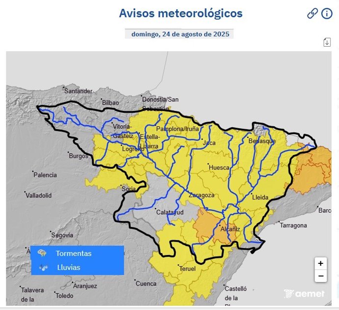 Avisos meteorològics de l'Aemet per al diumenge 24 d'agost
