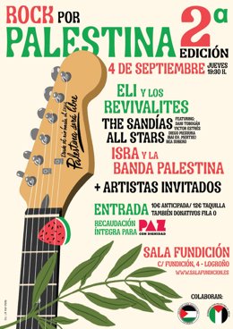 La Sala Fundición acogerá una nueva edición del concierto solidario 'Rock por Palestina' el 4 de septiembre