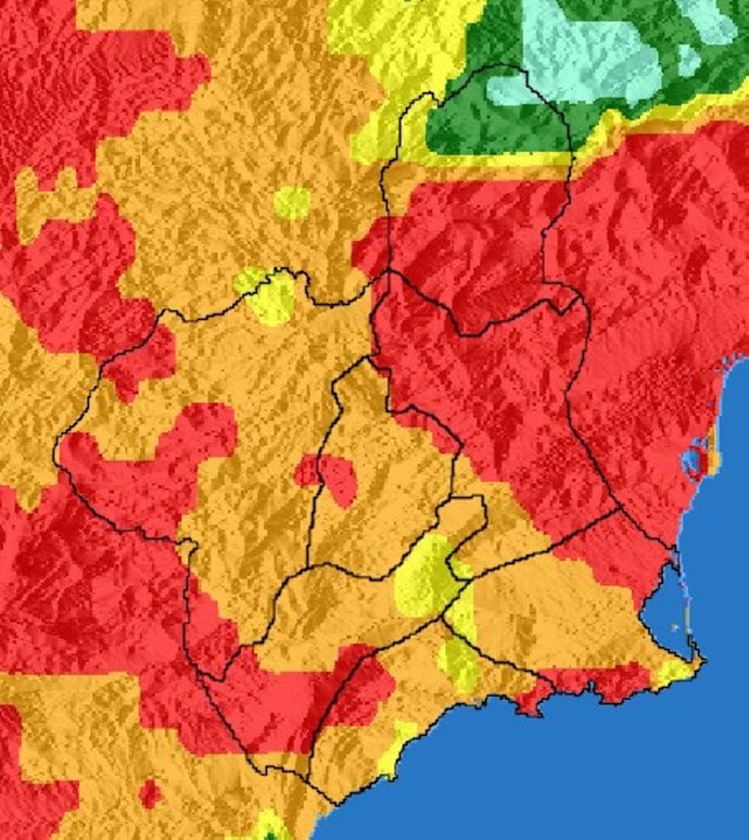 El nivel de riesgo de incendio forestal para este lunes es extremo en Vega Alta-Ricote-Murcia y muy alto en el resto