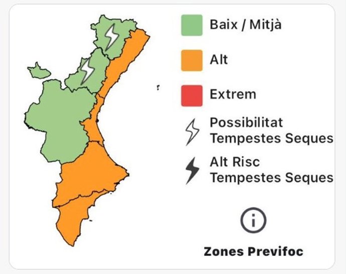 Nivel de preemergencia por riesgo de incendios forestales para este lunes, 25 de agosto de 2025, en la Comunitat Valenciana.