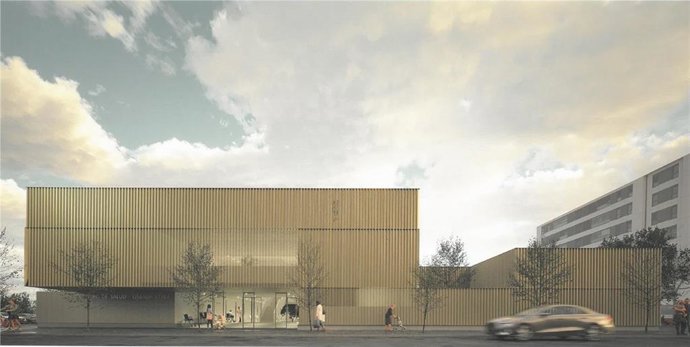 Recreación de la entrada principal al Centro de Salud de Erripagaña.