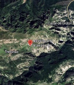 Mapa de la ruta Urdón-Tresviso y lugar donde se despeñó un senderista que falleció