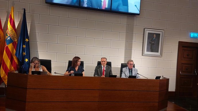 La vicepresidenta, Teresa Ladrero, y el presidente, Juan Antonio Sánchez Quero, presiden el Pleno de la Diputación Provincial de Zaragoza (DPZ).