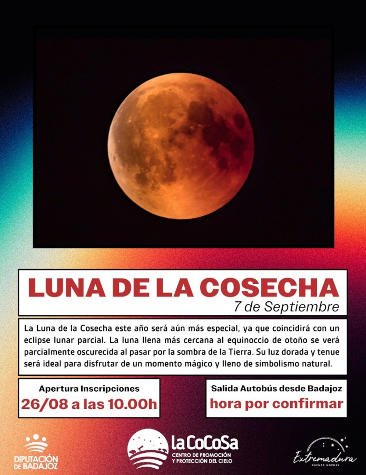La Diputación de Badajoz organiza una observación astronómica de la Luna de la Cosecha y el eclipse lunar