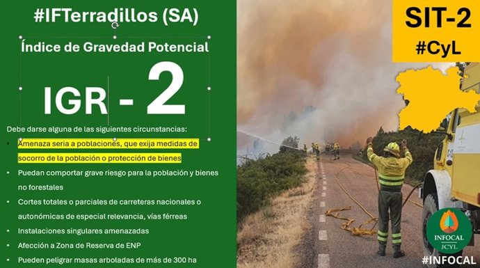 Declarado un incendio de índice de gravedad 2 en Terradillos (Salamanca)