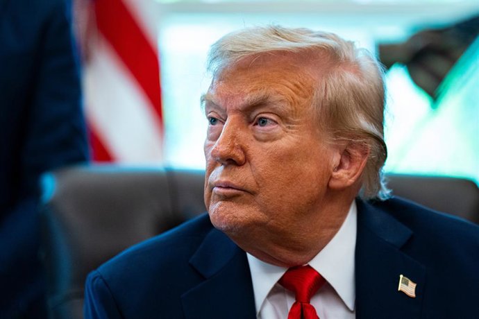 August 25, 2025, Washington, District Of Columbia, USA: United States President Donald J Trump during an executive order signing in the Oval Office of the White House in Washington, DC, USA, on Monday, August 25, 2025. Trump is signing two executive order